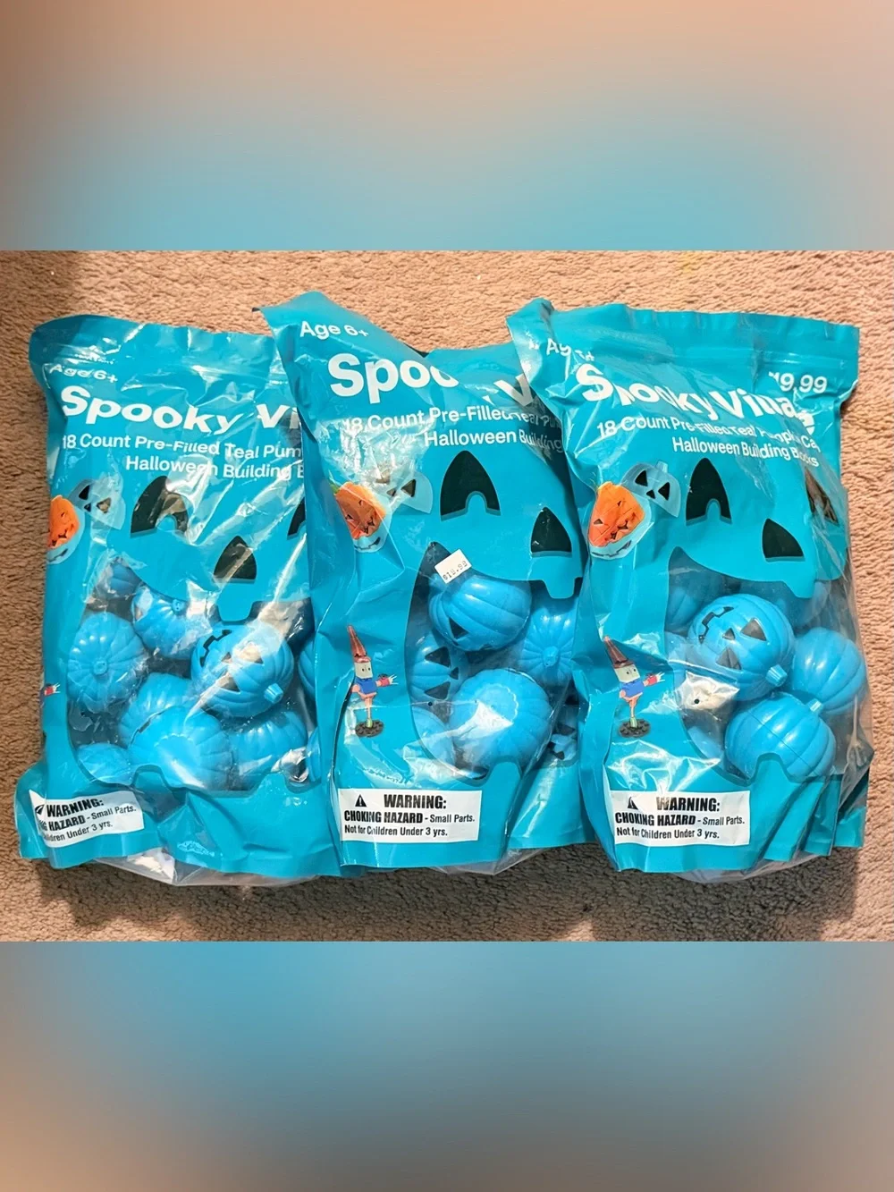 Teal Pumpkins Pre-Filled with Building Blocks Halloween, all 3 packs for $45